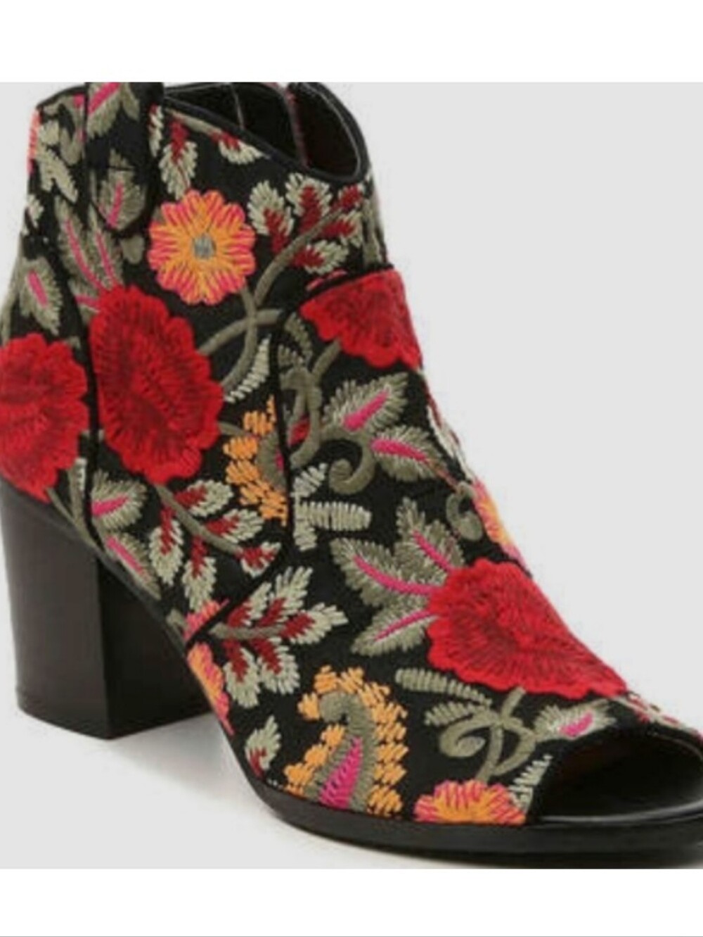 CROWN VINTAGE Floral Embroidered Heeled Booties Open Toe SIZE 7 EUC